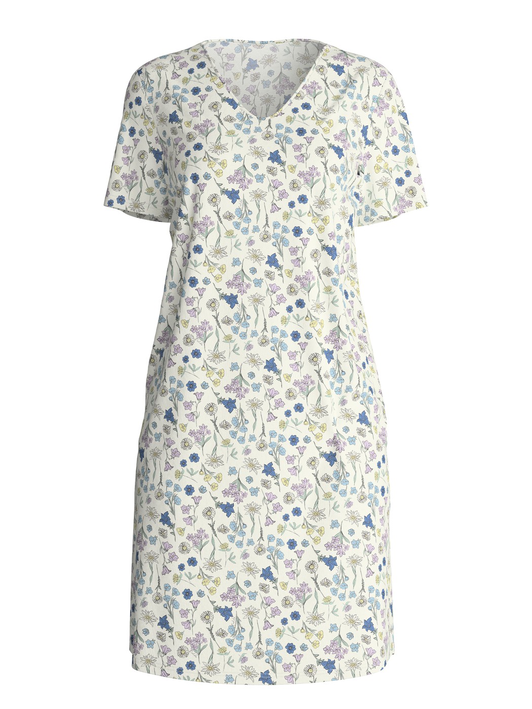 Damen - Kurzarm-Nachthemd, Länge 95 cm aus 100% Baumwolle in Blau, Floral aus Serie Flower Nights von CALIDA