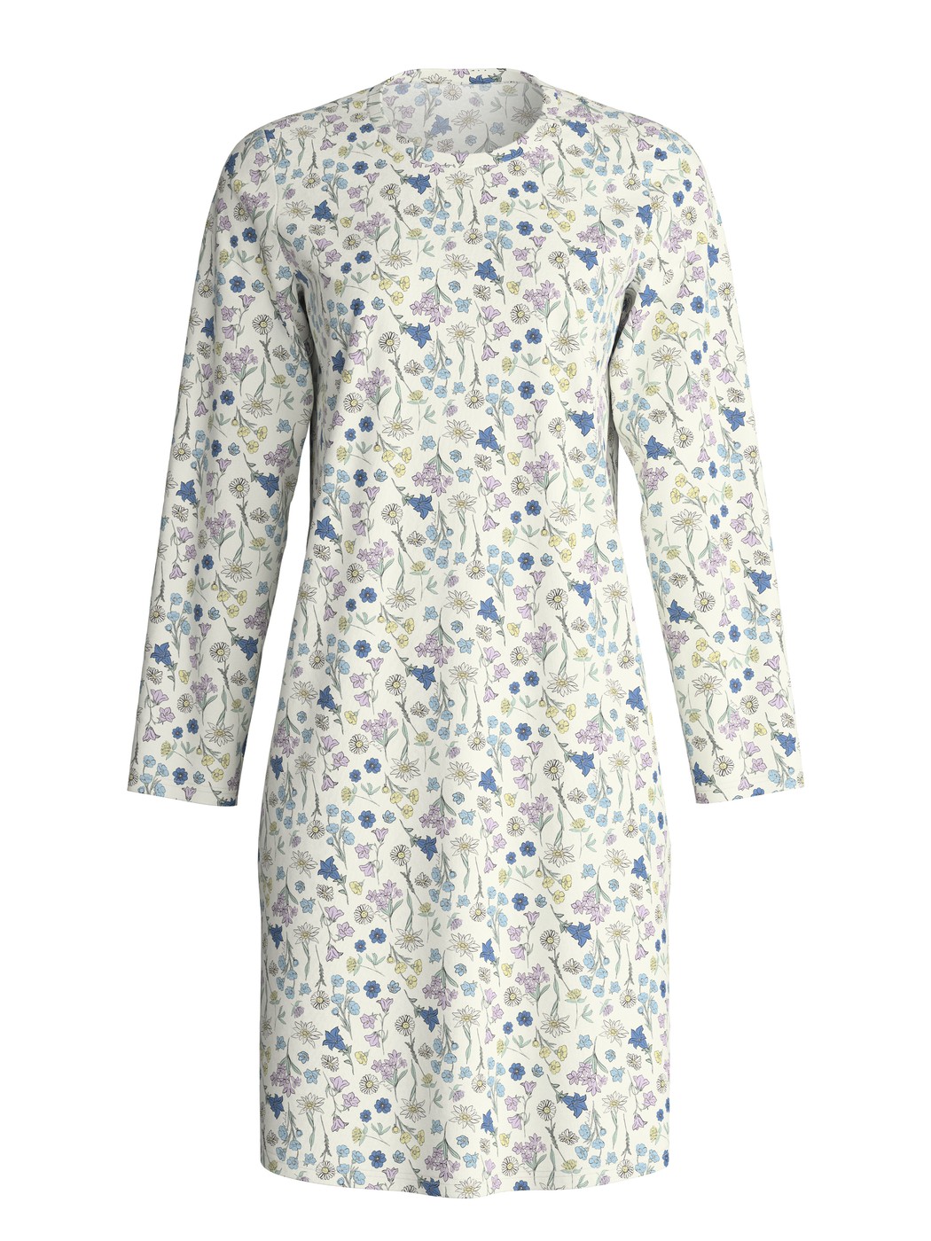 Women - Long-sleeve nightdress, length 100 cm made of 100% Cotton in Blue, Floral, from the Flower Nights series by CALIDA