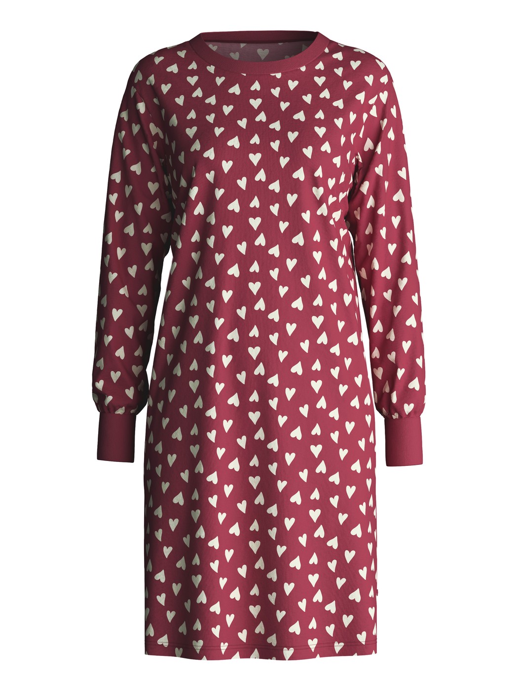 Women - Long Sleeve Nightdress – 100 cm Length made of 100% Cotton in Red, Patterned, from the Cotton Special series by CALIDA