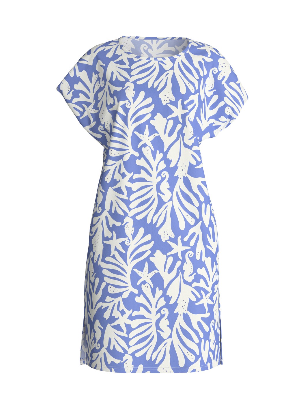 Women - Short-sleeved nightdress, length 95 cm made of 100% Cotton in Blue, Floral, from the Cotton Special series by CALIDA