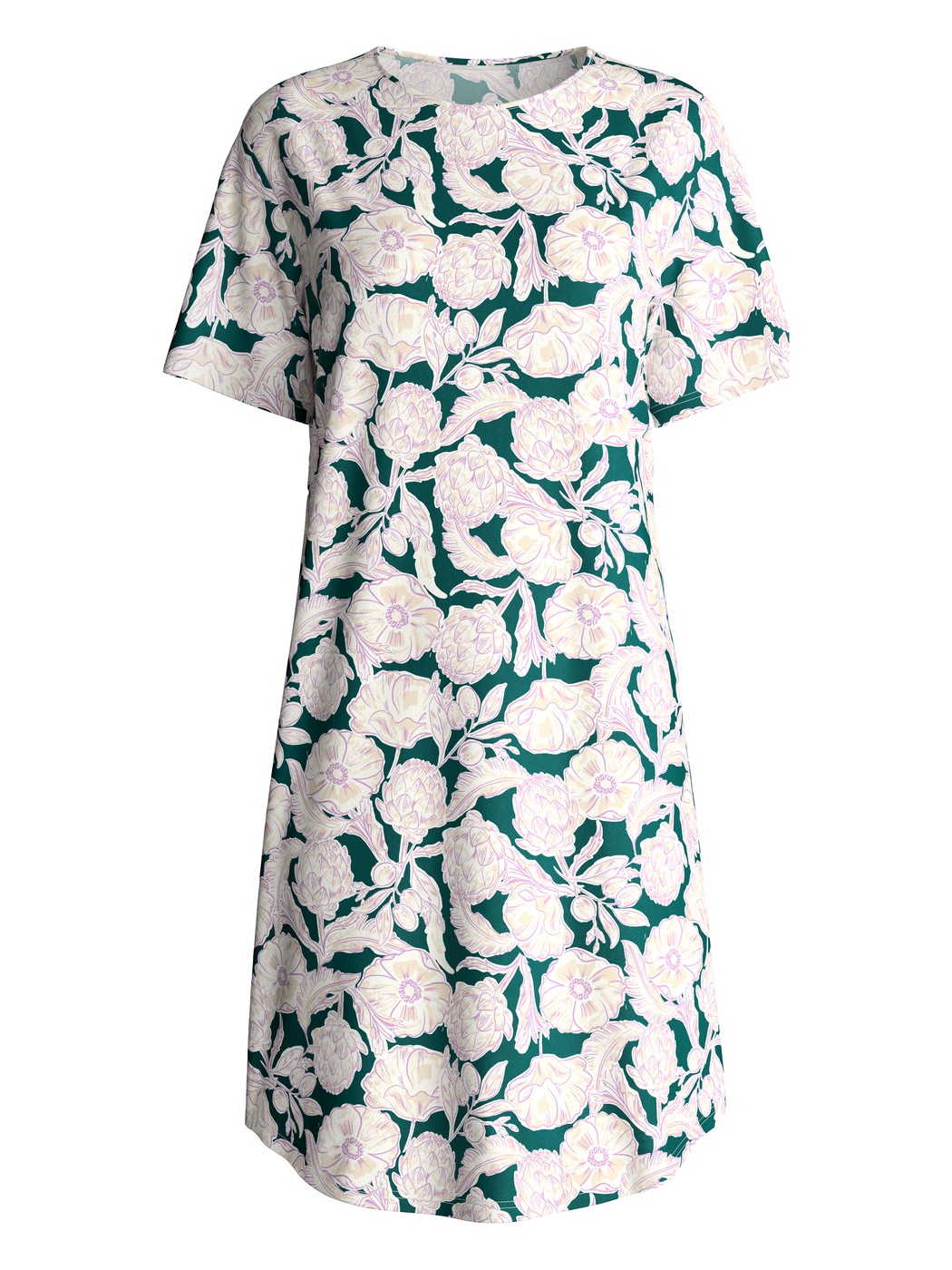 Donna - Camicia da notte a maniche corte, lunghezza 95 cm in 100% cotone di colore Turchese, Floreale, della serie Botanic Dreams di CALIDA