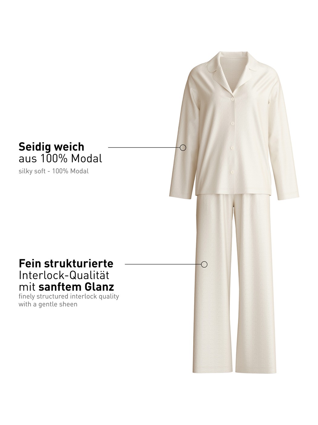 Femme - Pyjama à boutons en Modal de couleur Beige, Rayée, de la série Striped Dreams de CALIDA