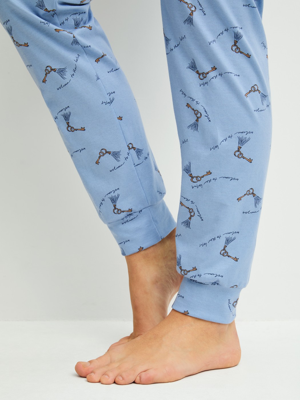 Women model is wearing  made of 100% Cotton in Blue, Patterned from the Hotel Nights series by CALIDA, Detail