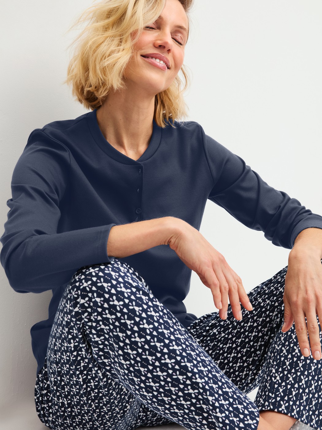 Women model is wearing  made of 100% Cotton in Blue, Patterned from the Midnight Hearts series by CALIDA, Additional Image