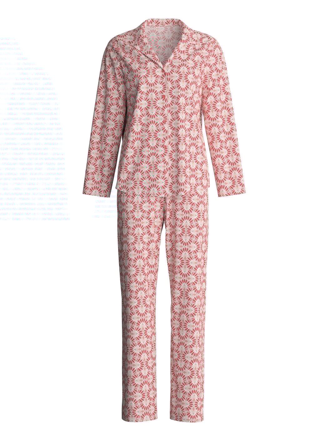Damen - Pyjama mit Knöpfen aus 100% Baumwolle in Rot, Gemustert aus Serie Cotton Special von CALIDA