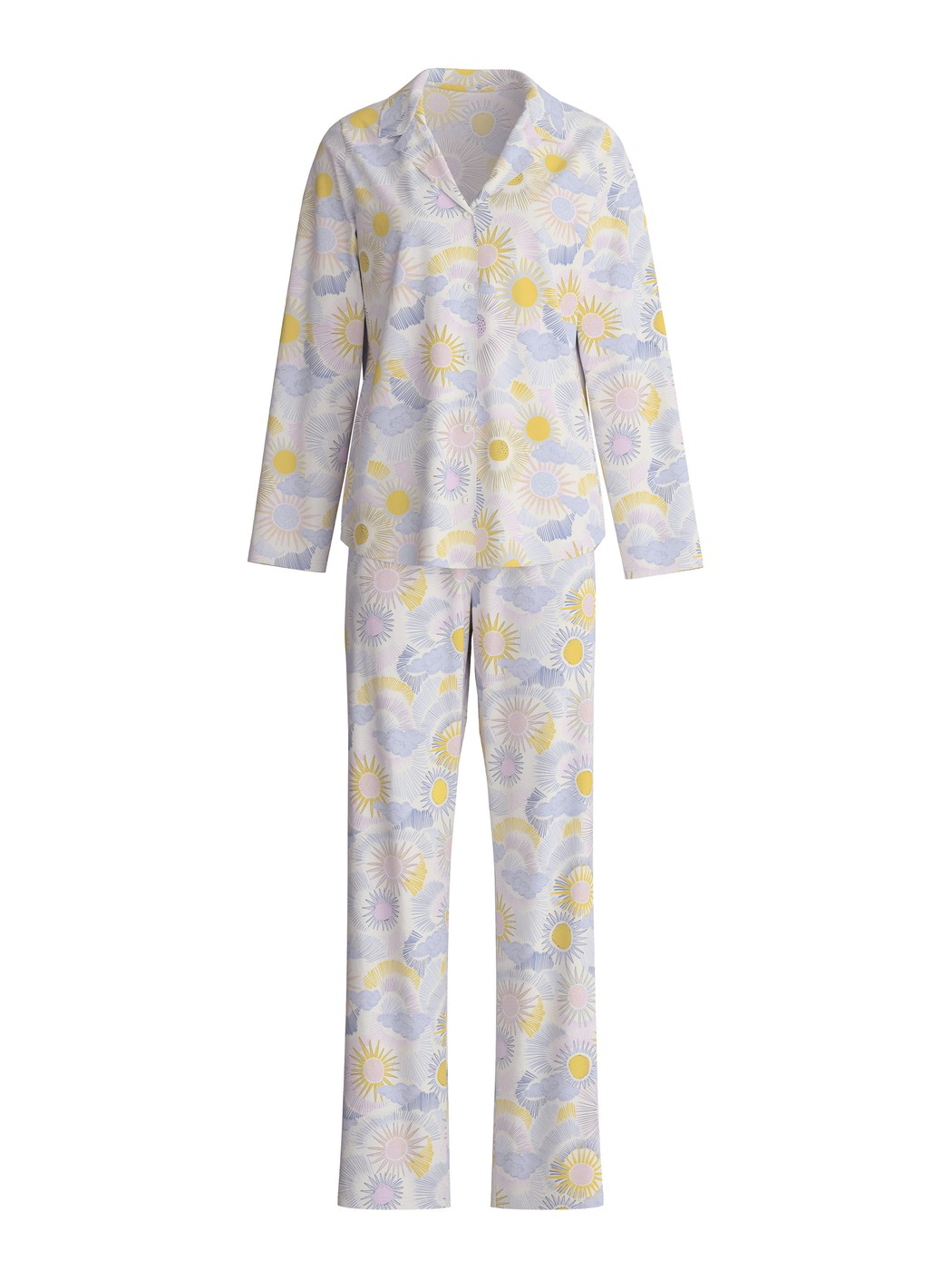 Damen - Pyjama mit Knöpfen aus 100% Baumwolle in Blau, Gemustert aus Serie EDITION 85 von CALIDA