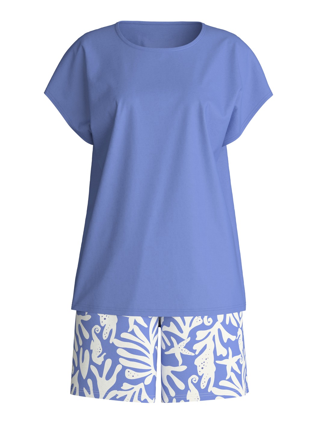 Women - Short pyjama made of 100% Cotton in Blue, Floral, from the Cotton Special series by CALIDA