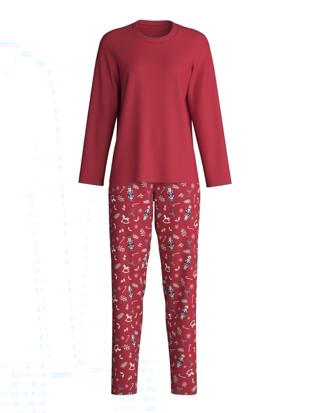 Damen - Pyjama, lang aus 100% Baumwolle in Rot, Gemustert aus Serie Family & Friends von CALIDA