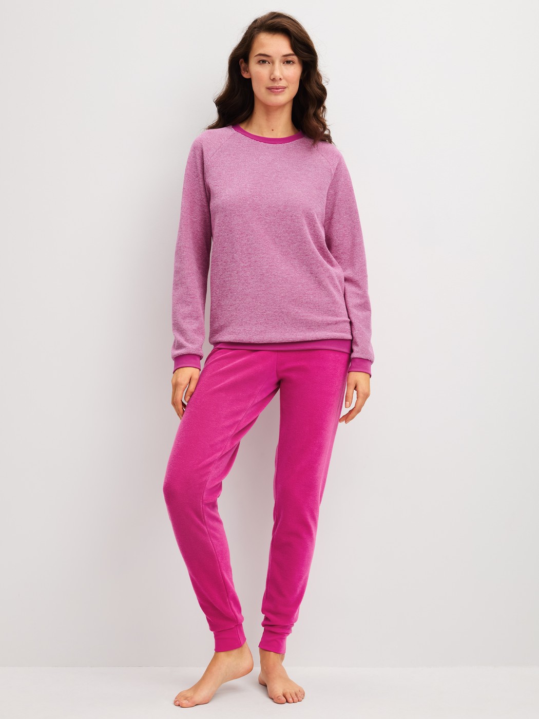 Women model is wearing  made of Cotton in Pink, Striped from the Soft Dreams series by CALIDA, Front view