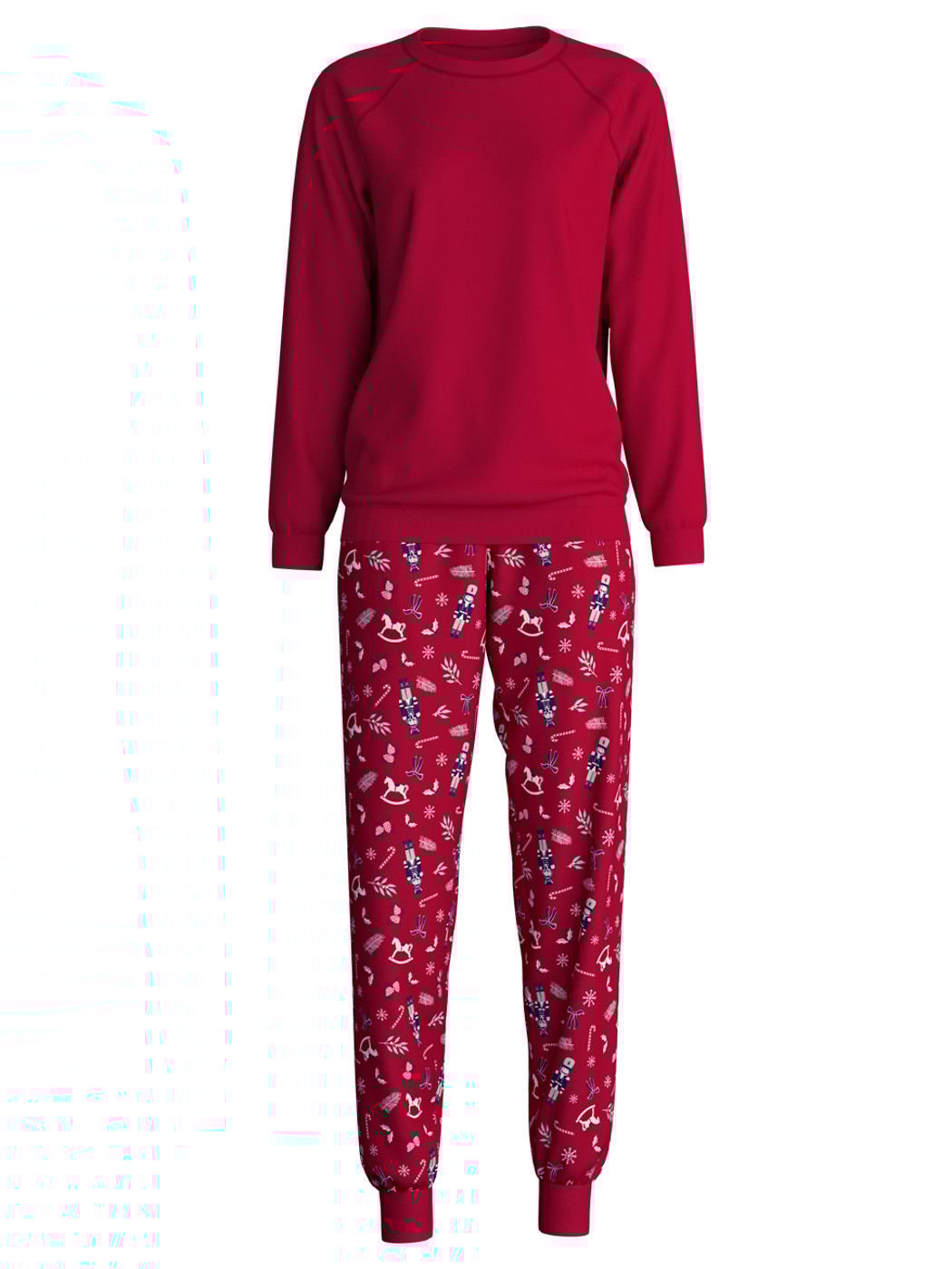 Damen - Bündchen-Pyjama aus 100% Baumwolle in Rot, Gemustert aus Serie Family & Friends von CALIDA