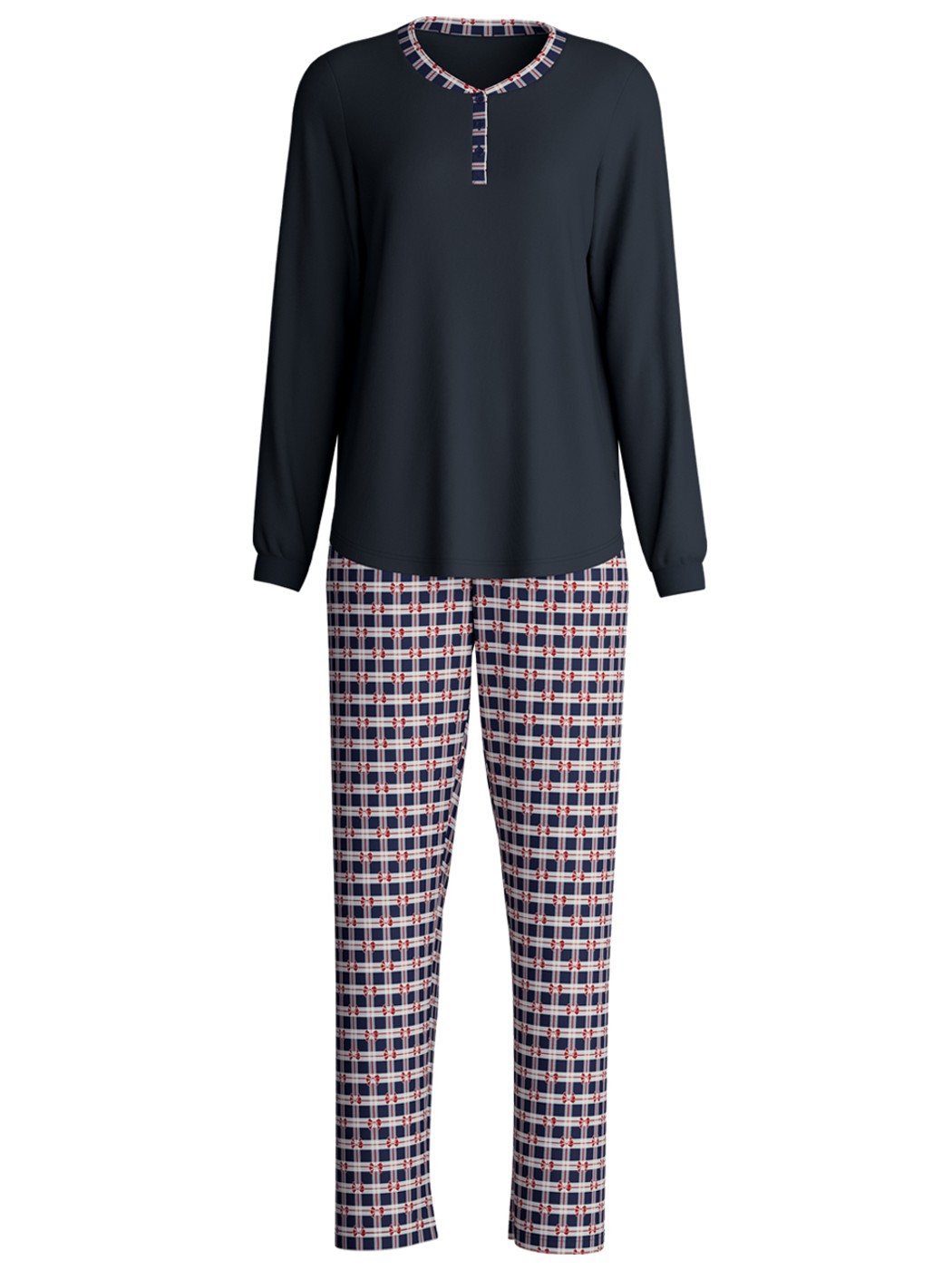 Damen - Pyjama, lang aus 100% Baumwolle in Blau, Kariert aus Serie Family & Friends von CALIDA