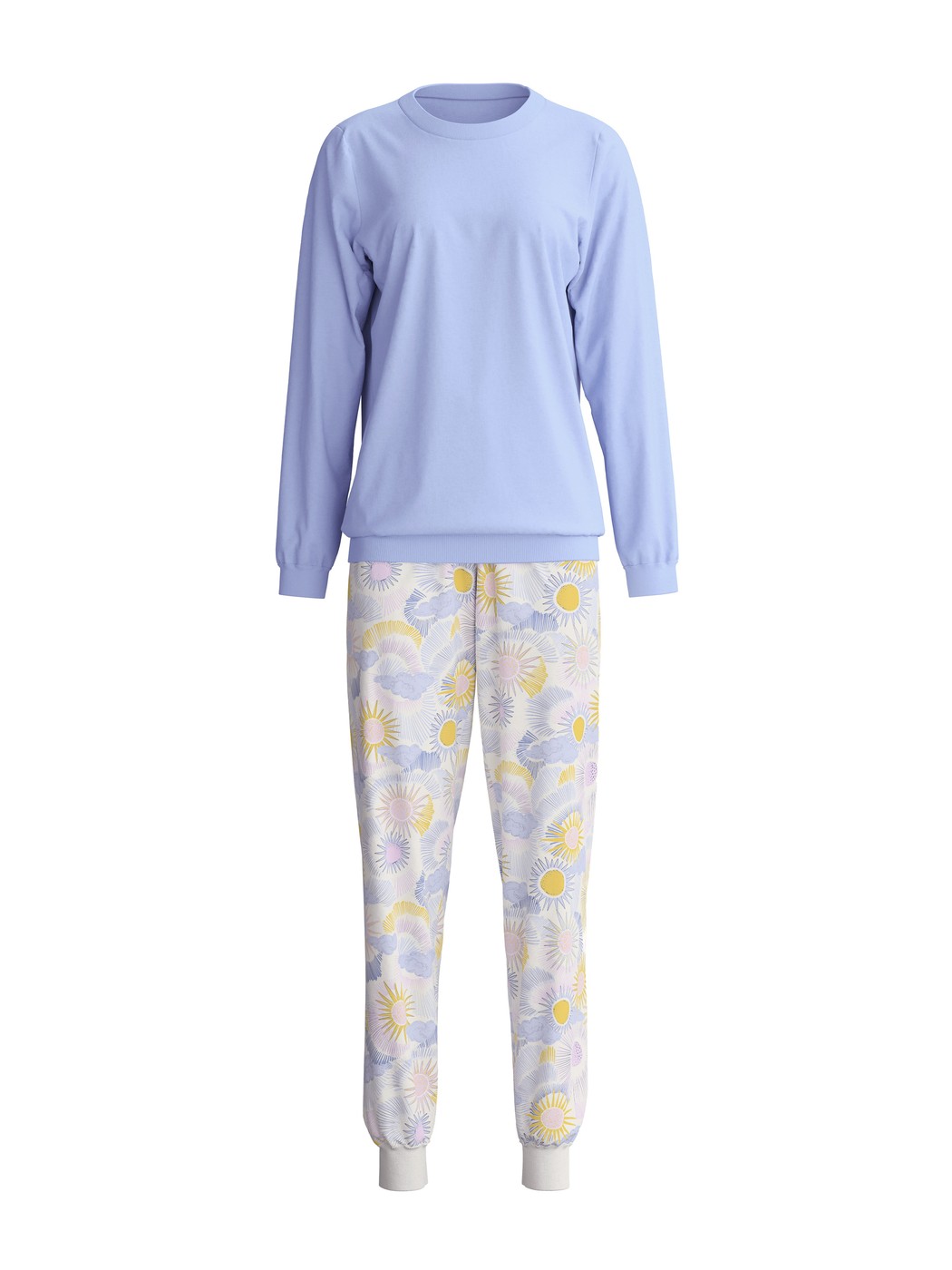 Women - Pyjama with cuff made of 100% Cotton in Blue, Patterned, from the EDITION 85 series by CALIDA
