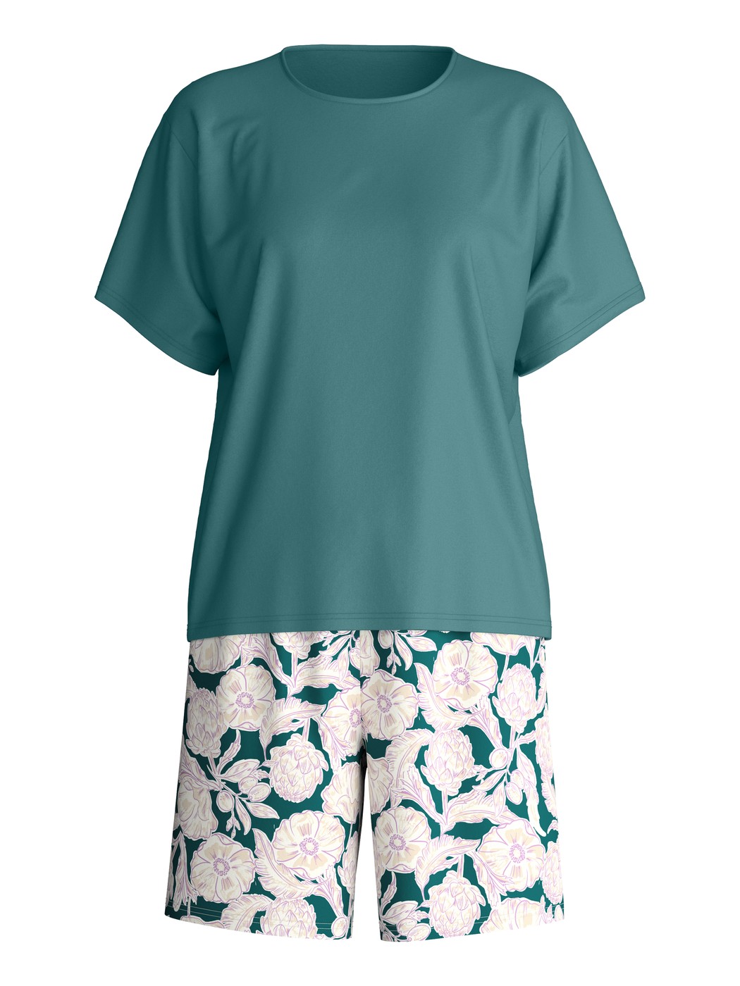 Donna - Pigiama corto in 100% cotone di colore Turchese, Floreale, della serie Botanic Dreams di CALIDA
