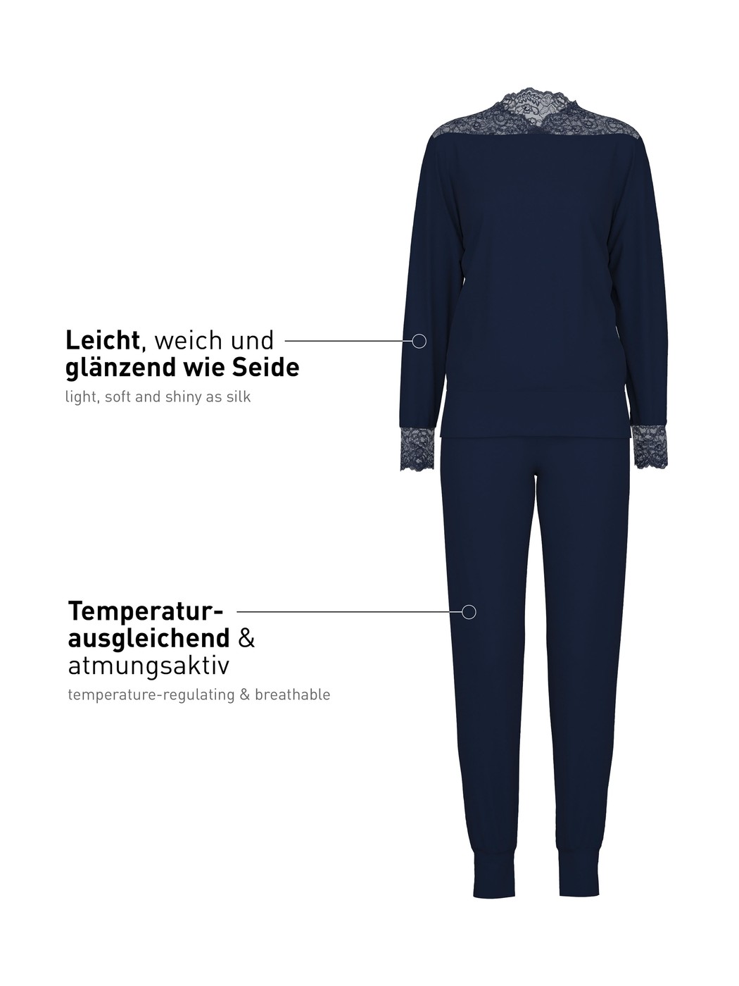 Damen - Bündchen-Pyjama aus Modal in Blau, Spitze aus Serie Elegant Dreams von CALIDA, Verpackung