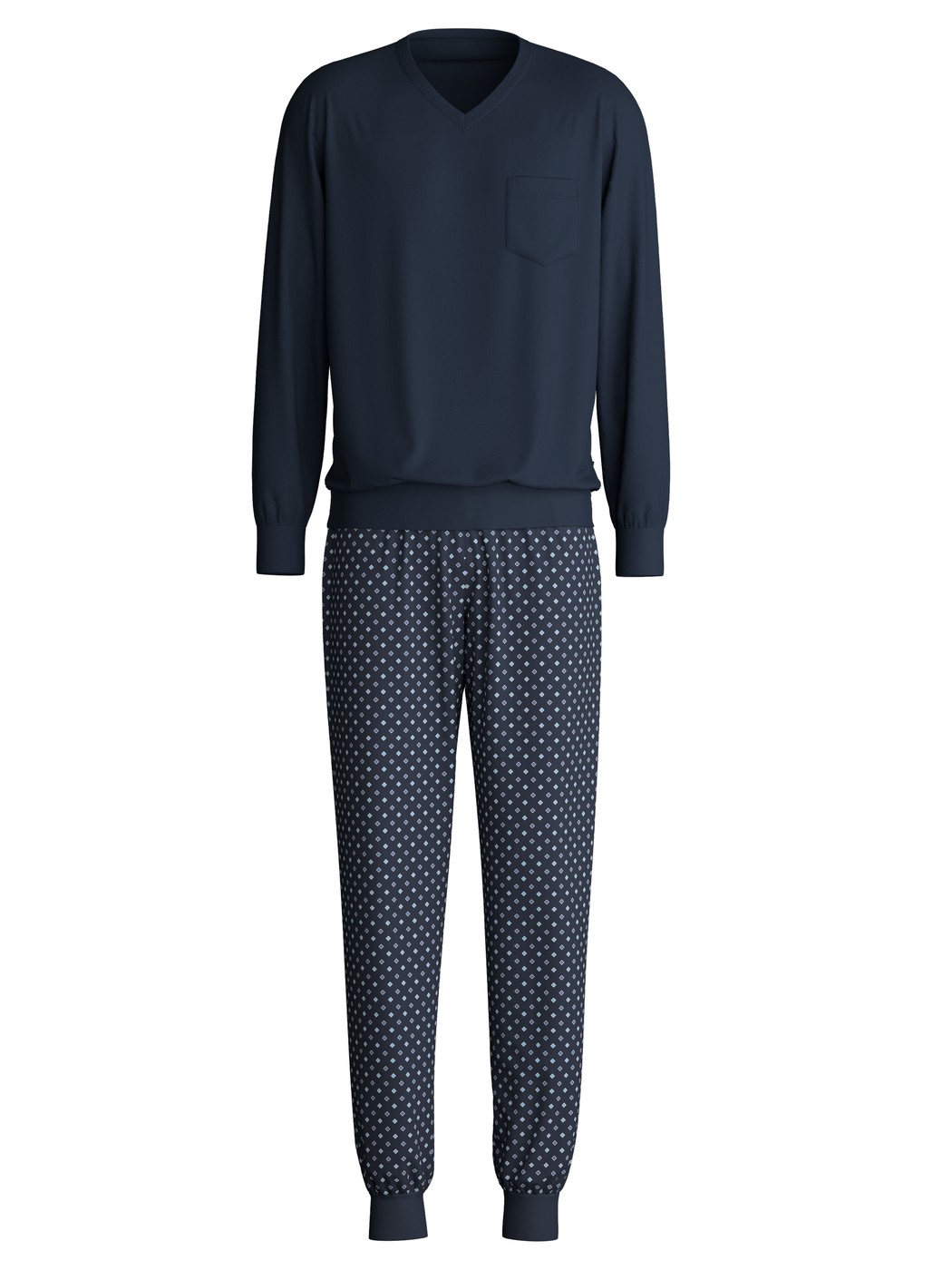 Men - Pyjama with cuff made of 100% Cotton in Blue, Patterned, from the Relax Streamline series by CALIDA