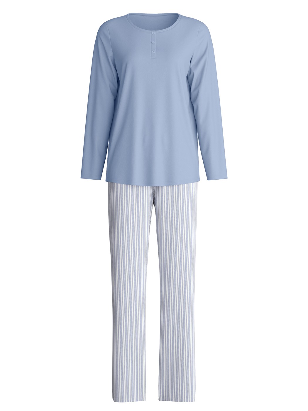 Damen - Pyjama, lang aus 100% Baumwolle in Blau, Gestreift aus Serie Striped Dreams von CALIDA