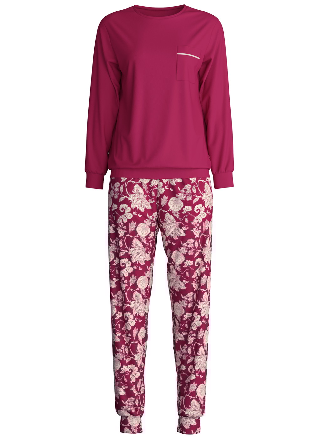 Damen - Bündchen-Pyjama aus 100% Baumwolle in Violett, Floral aus Serie Sweet Dreams von CALIDA