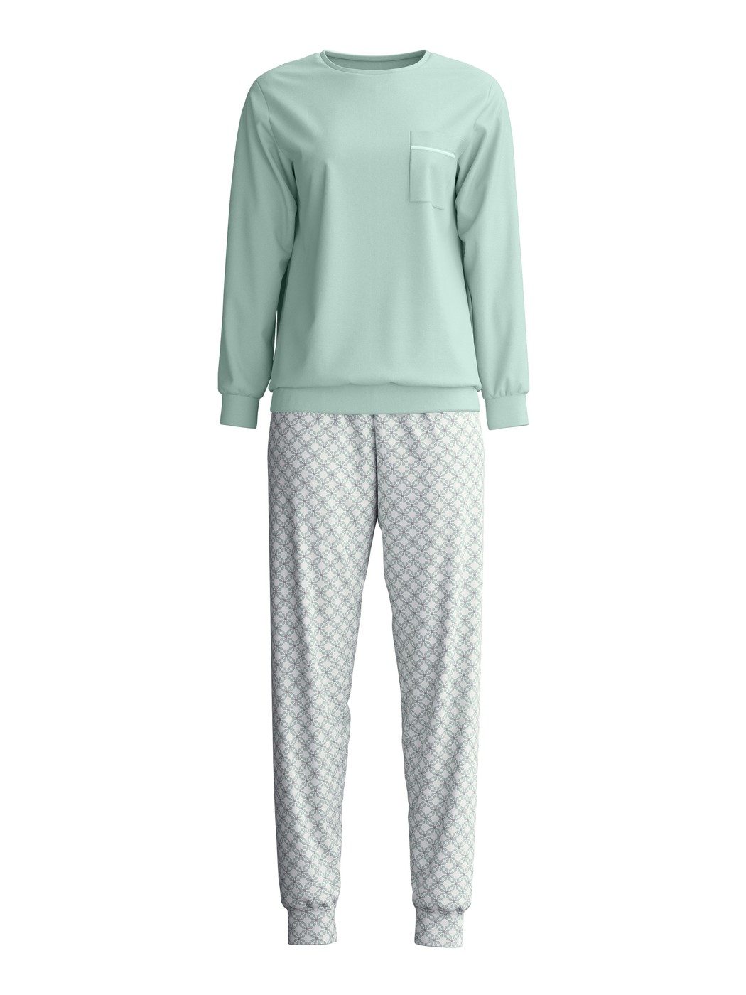 Women - Pyjama with cuff made of 100% Cotton in Turquoise, Patterned, from the Sweet Dreams series by CALIDA