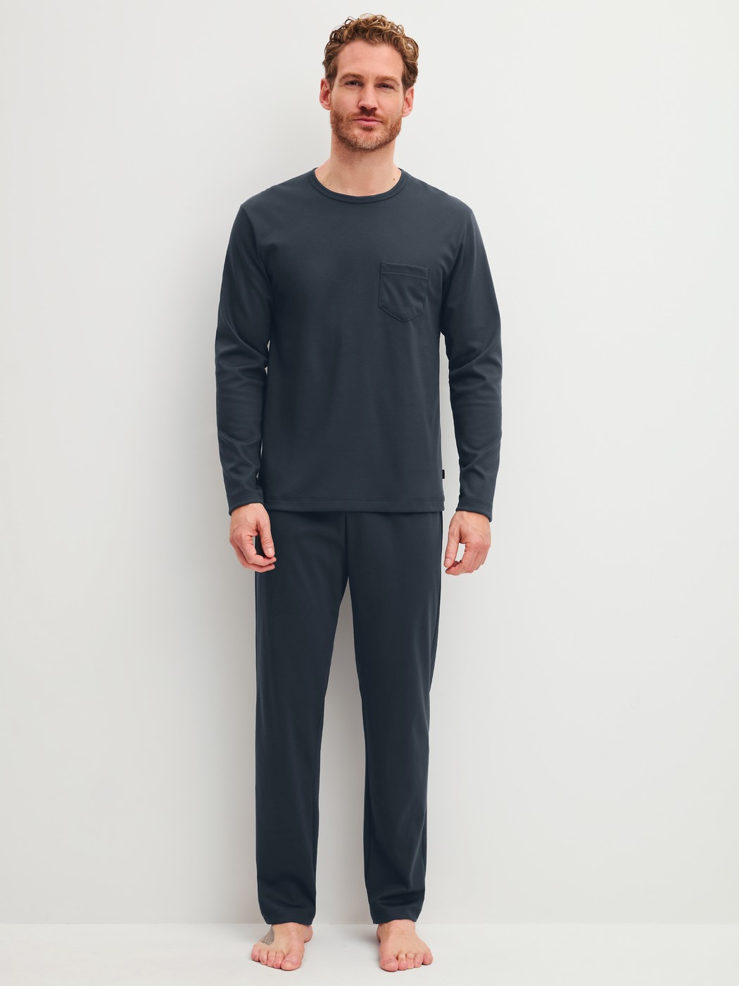 Men model is wearing  made of 100% Cotton in Blue, Unicoloured from the Relax Cosy Vibes 3 series by CALIDA, Front view