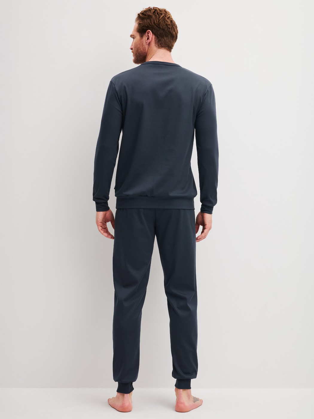 Men model is wearing  made of 100% Cotton in Blue, Unicoloured from the Relax Cosy Vibes 3 series by CALIDA, Back view