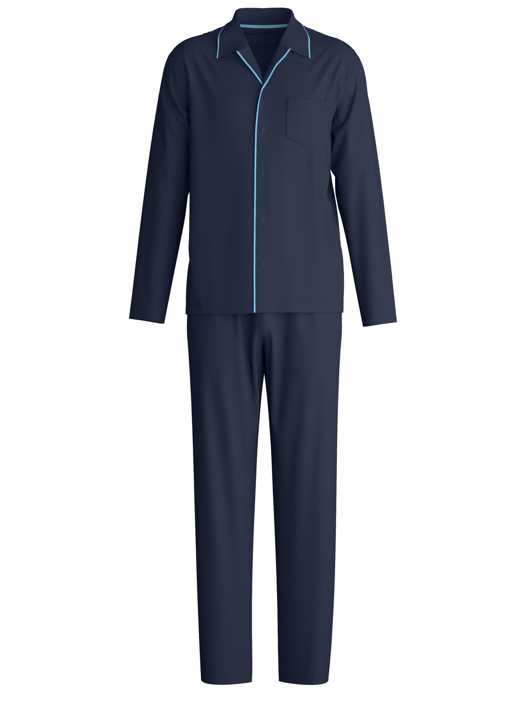 Herren - Pyjama mit Knöpfen aus 100% Baumwolle in Blau, Einfarbig aus Serie Relax Choice von CALIDA