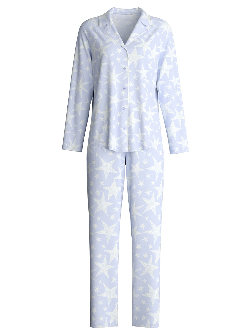 Damen - Pyjama mit Knöpfen aus 100% Baumwolle in Blau, Gemustert aus Serie Cosy Nights von CALIDA