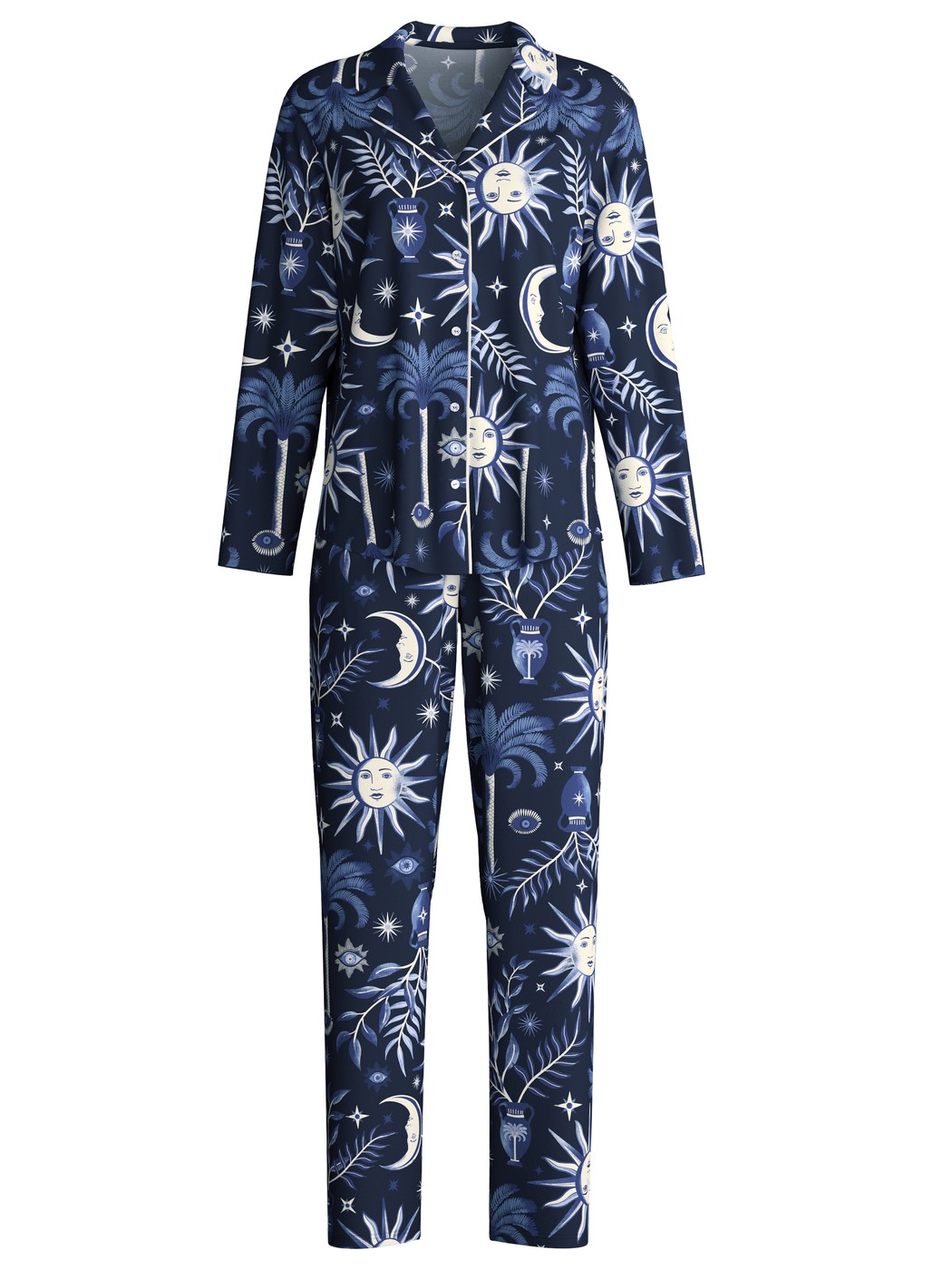 Damen - Pyjama mit Knöpfen aus 100% Baumwolle in Blau, Gemustert aus Serie Winter Dreams von CALIDA