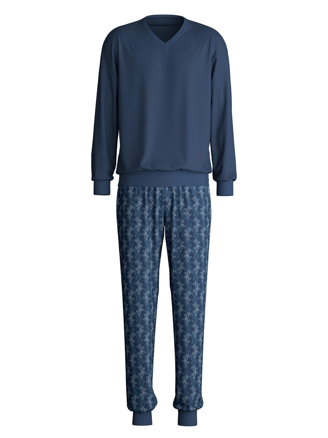Herren - Bündchen-Pyjama aus 100% Baumwolle in Blau, Gemustert aus Serie Nightwear Xtra von CALIDA
