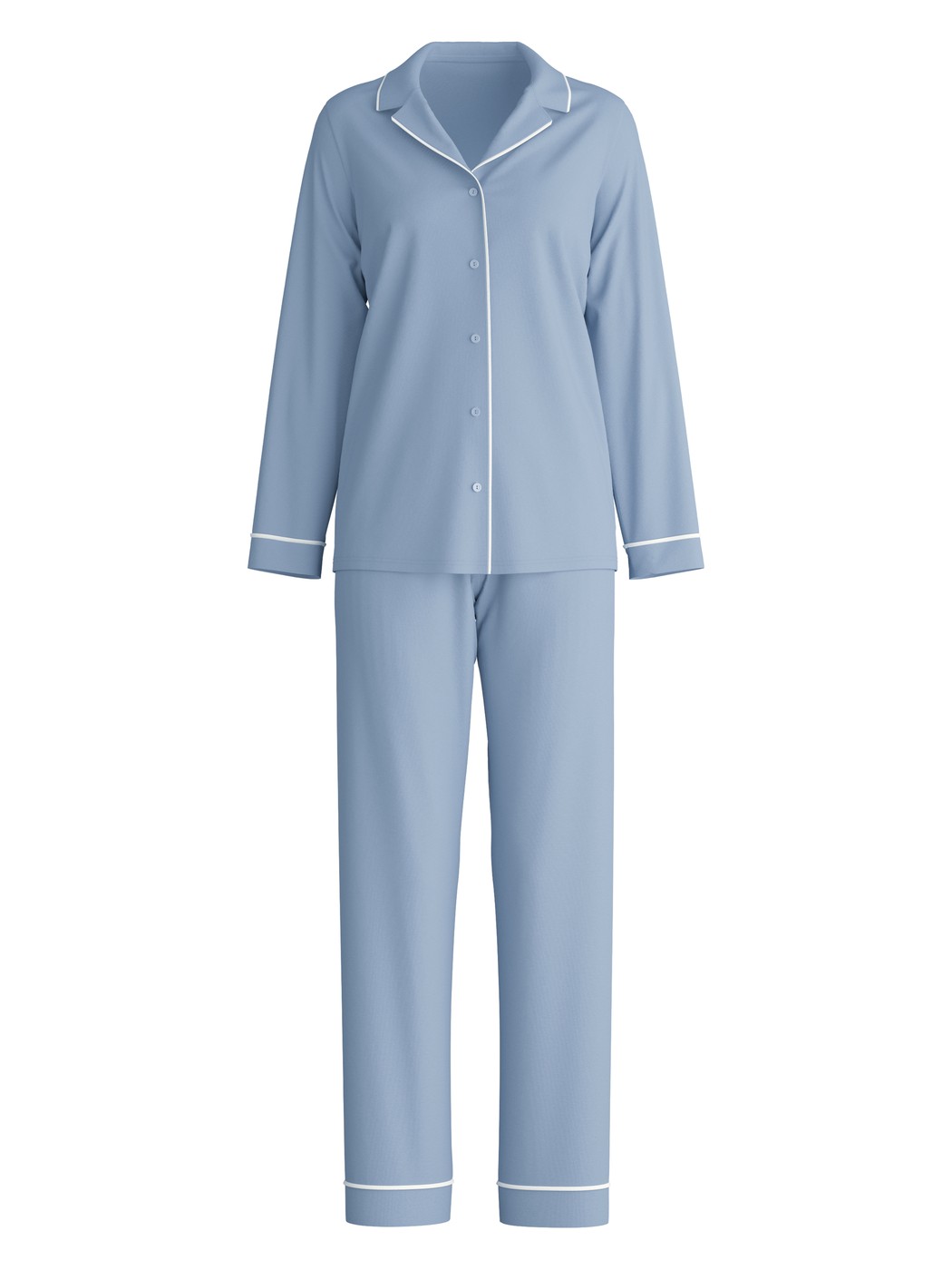Women - Button-Up Pyjama made of 100% Cotton in Blue, Unicoloured, from the Night Lovers series by CALIDA