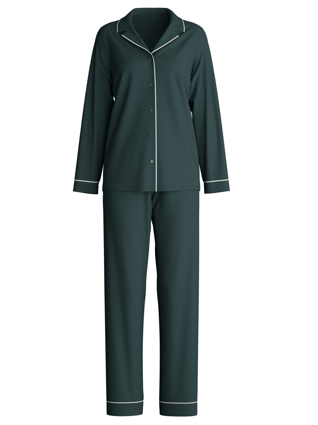 Women - Button-Up Pyjama made of 100% Cotton in Green, Unicoloured, from the Night Lovers series by CALIDA