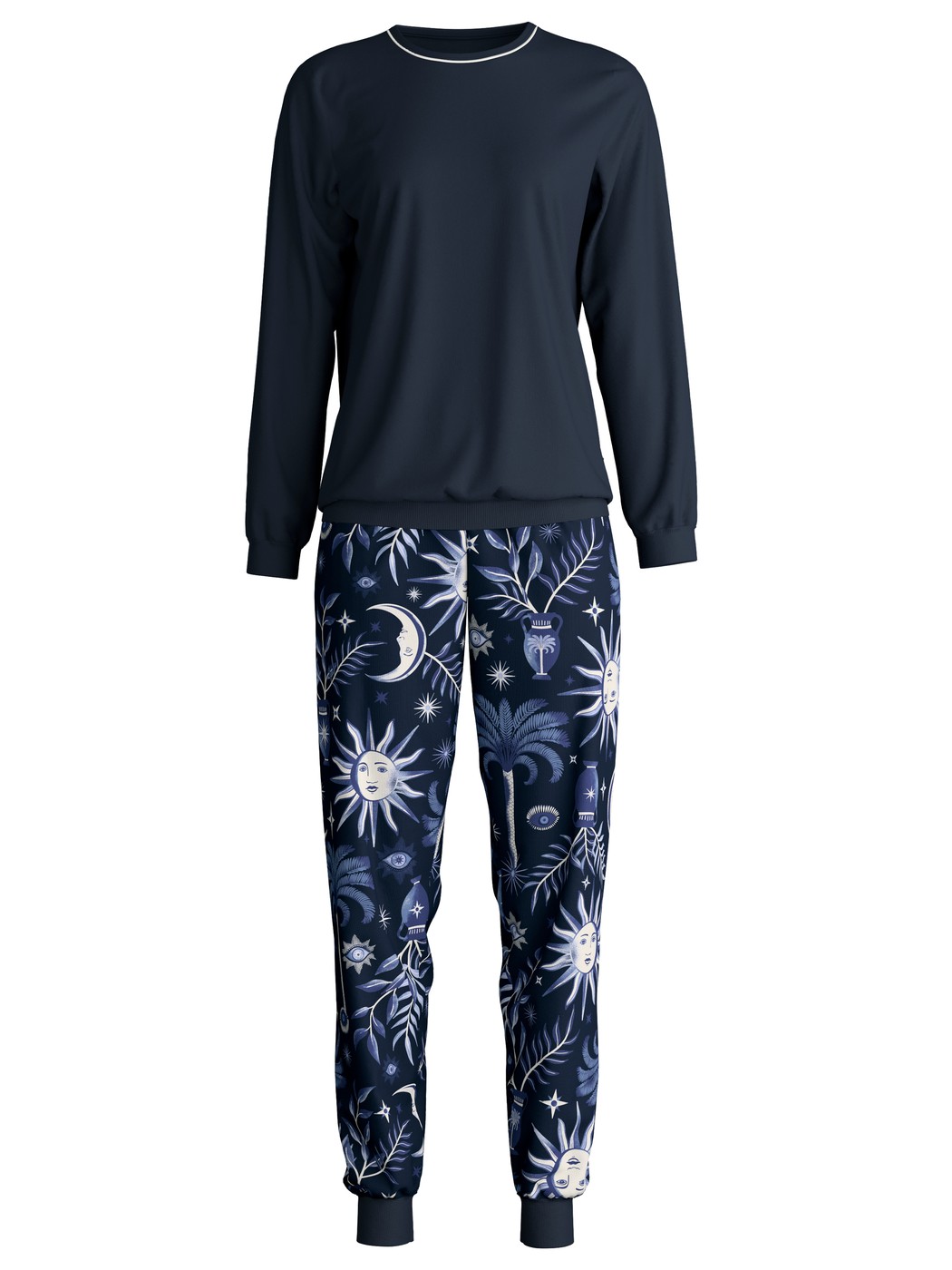 Damen - Bündchen-Pyjama aus 100% Baumwolle in Blau, Gemustert aus Serie Winter Dreams von CALIDA