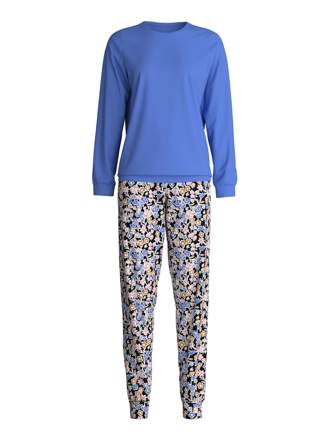 Femme - Pyjama avec bords élastiques en 100% coton de couleur Bleu, À motifs, de la série Flower Dreams de CALIDA