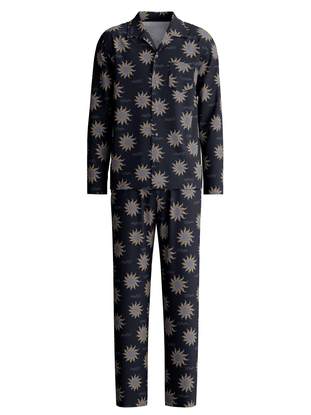 Herren - Pyjama mit Knöpfen aus 100% Baumwolle in Blau, Gemustert aus Serie EDITION 85 von CALIDA