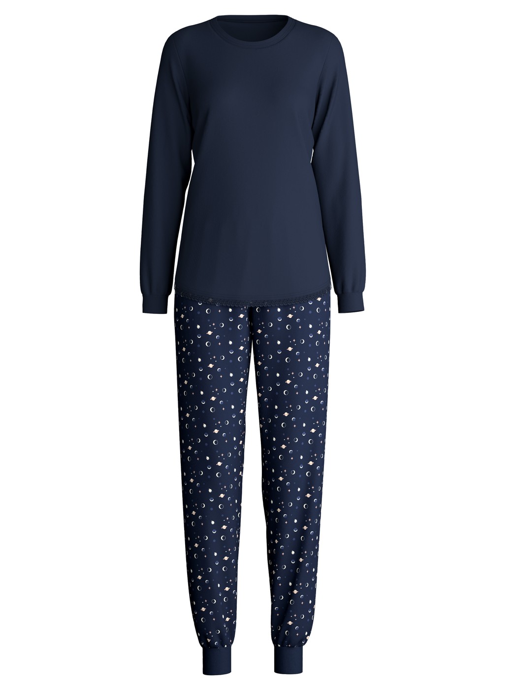 Damen - Bündchen-Pyjama aus 100% Baumwolle in Blau, Gemustert aus Serie Midnight Dreams von CALIDA