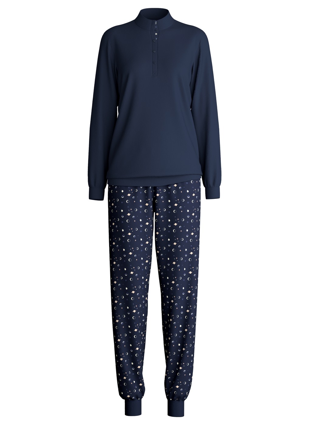 Damen - Bündchen-Pyjama aus 100% Baumwolle in Blau, Gemustert aus Serie Midnight Dreams von CALIDA