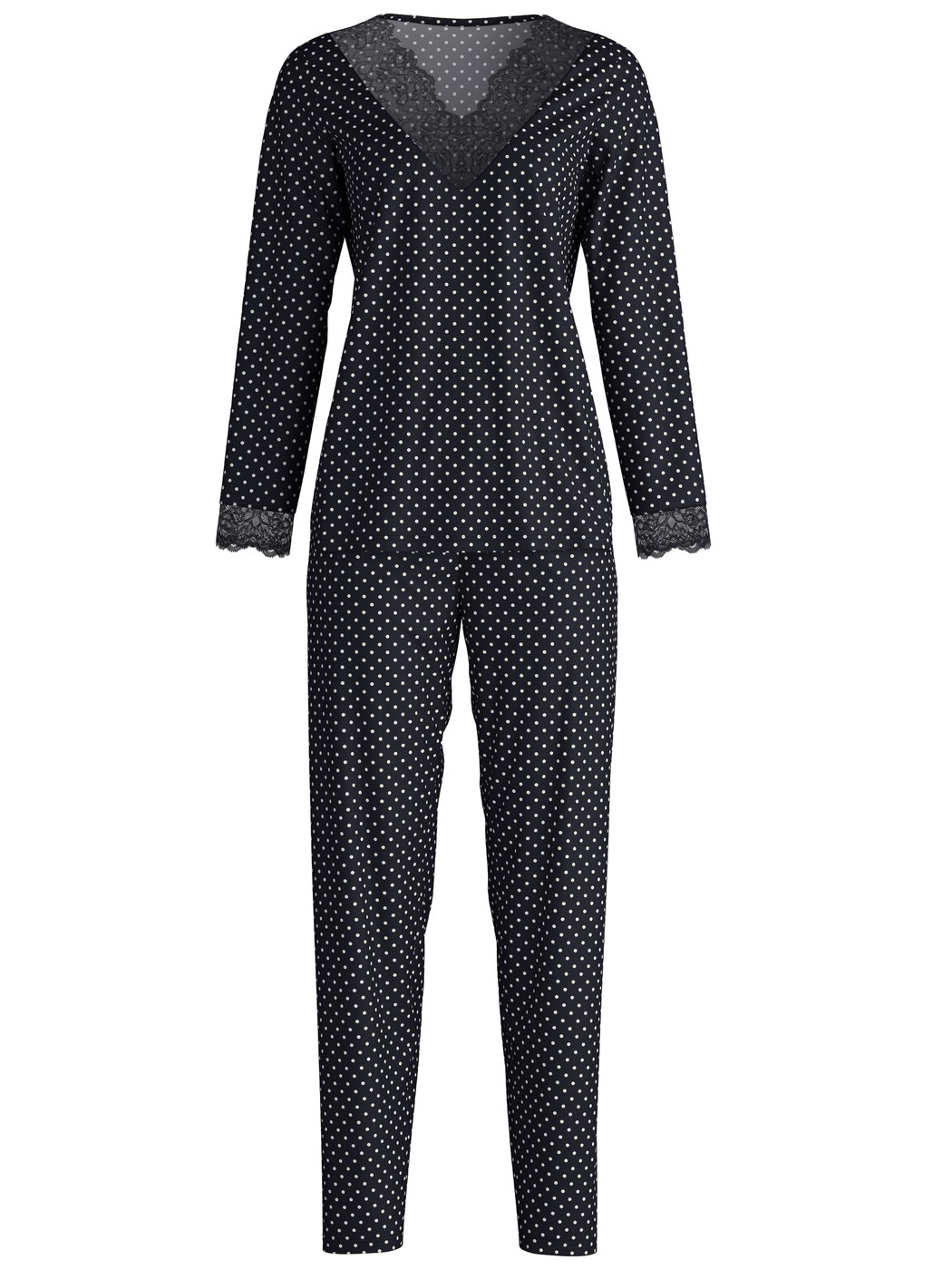 Damen - Pyjama, lang aus Baumwolle in Schwarz, Spitze aus Serie Deep Dreams von CALIDA