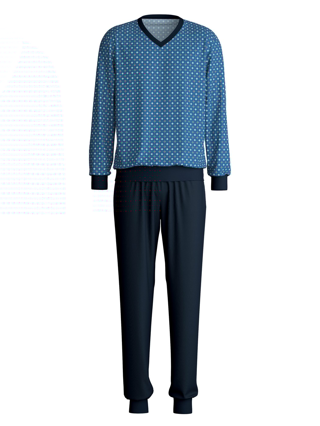 Men - Pyjama with cuff made of 100% Cotton in Blue, Patterned, from the Nightwear Xtra series by CALIDA