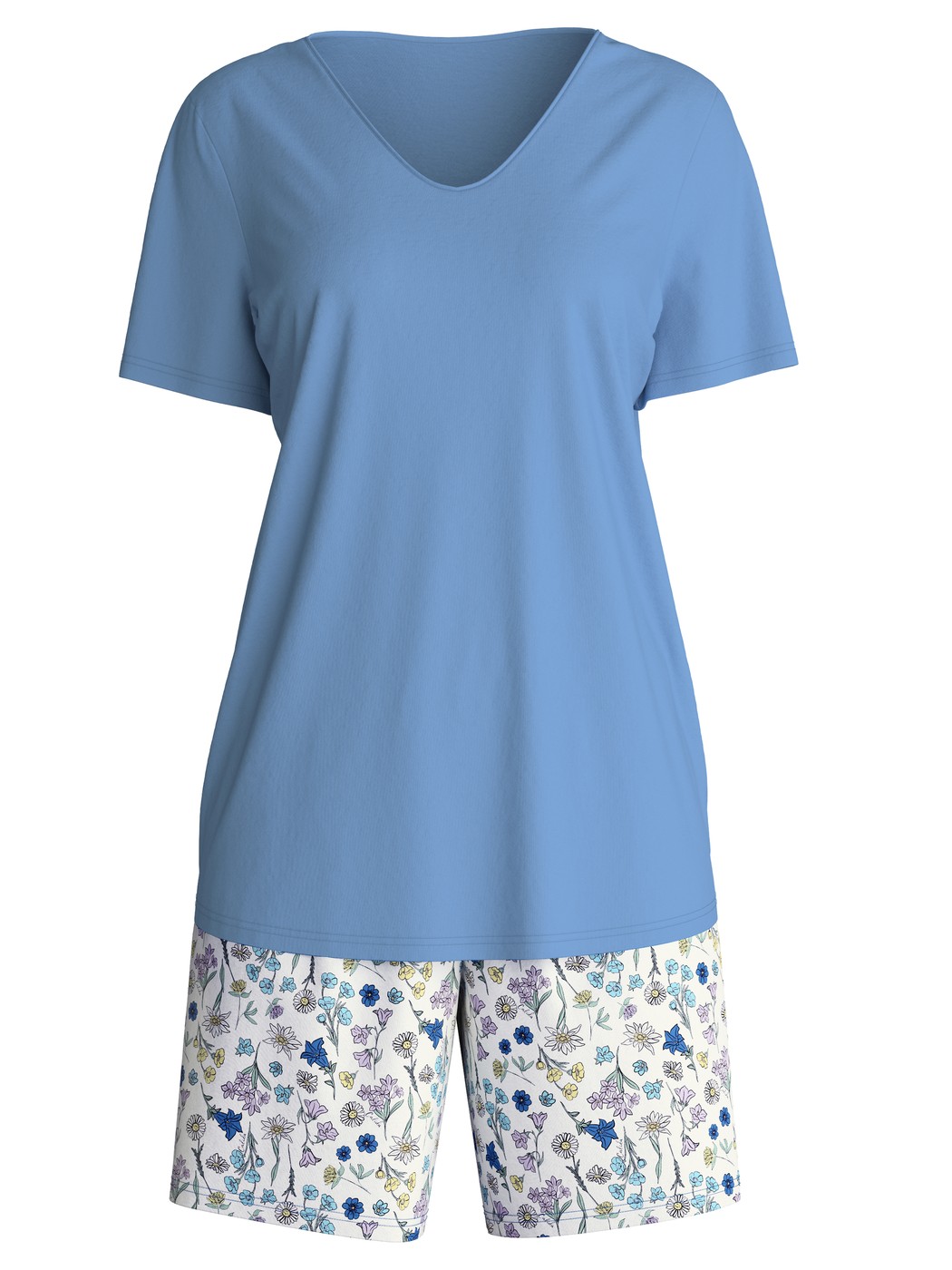 Damen - Kurz-Pyjama aus 100% Baumwolle in Blau, Floral aus Serie Flower Nights von CALIDA