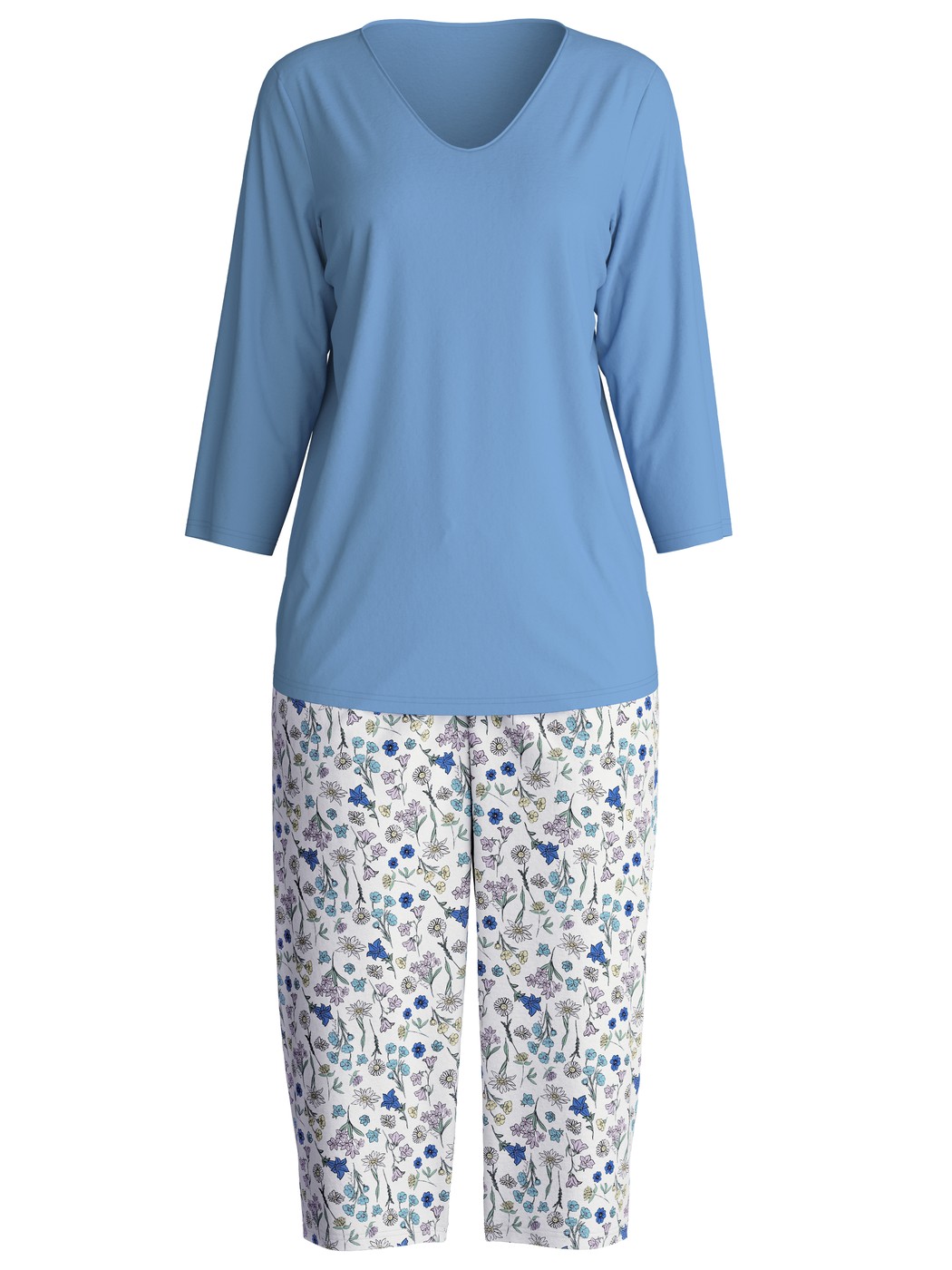 Women - Capri Pyjama made of 100% Cotton in Blue, Floral, from the Flower Nights series by CALIDA