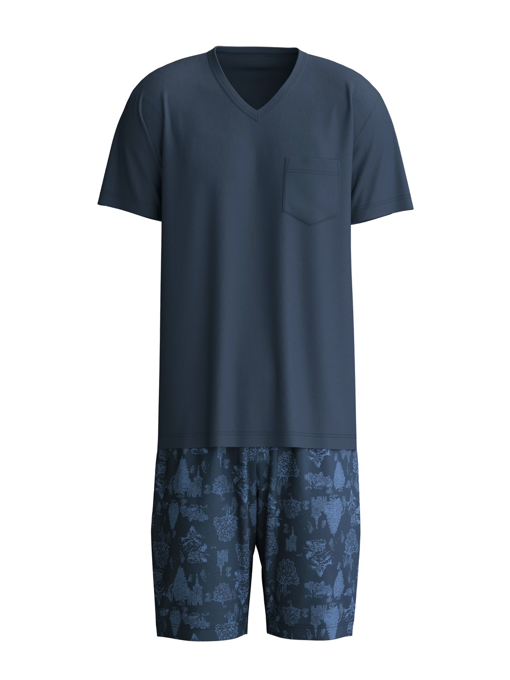 Homme - Pyjama court en 100% coton de couleur Bleu, À motifs, de la série Relax Streamline 1 de CALIDA
