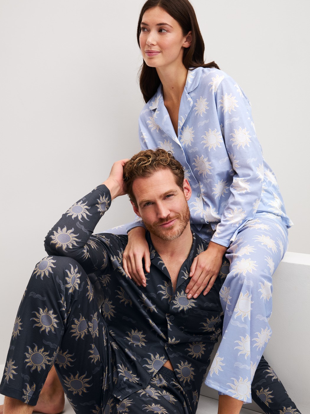Women model is wearing Button-Up Pyjama made of 100% Cotton in Blue, Patterned from the EDITION 85 series by CALIDA, Additional Image