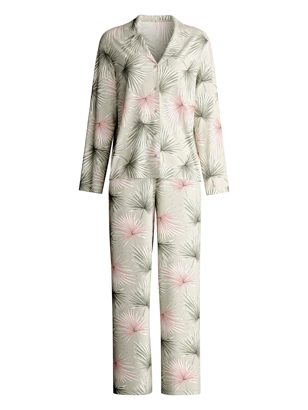 Women - Button-Up Pyjama made of 100% Cotton in Green, Floral, from the Leaf Dreams series by CALIDA