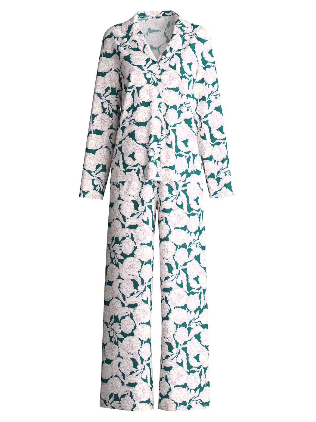 Femme - Pyjama à boutons en 100% coton de couleur Turquoise, Floral, de la série Botanic Dreams de CALIDA