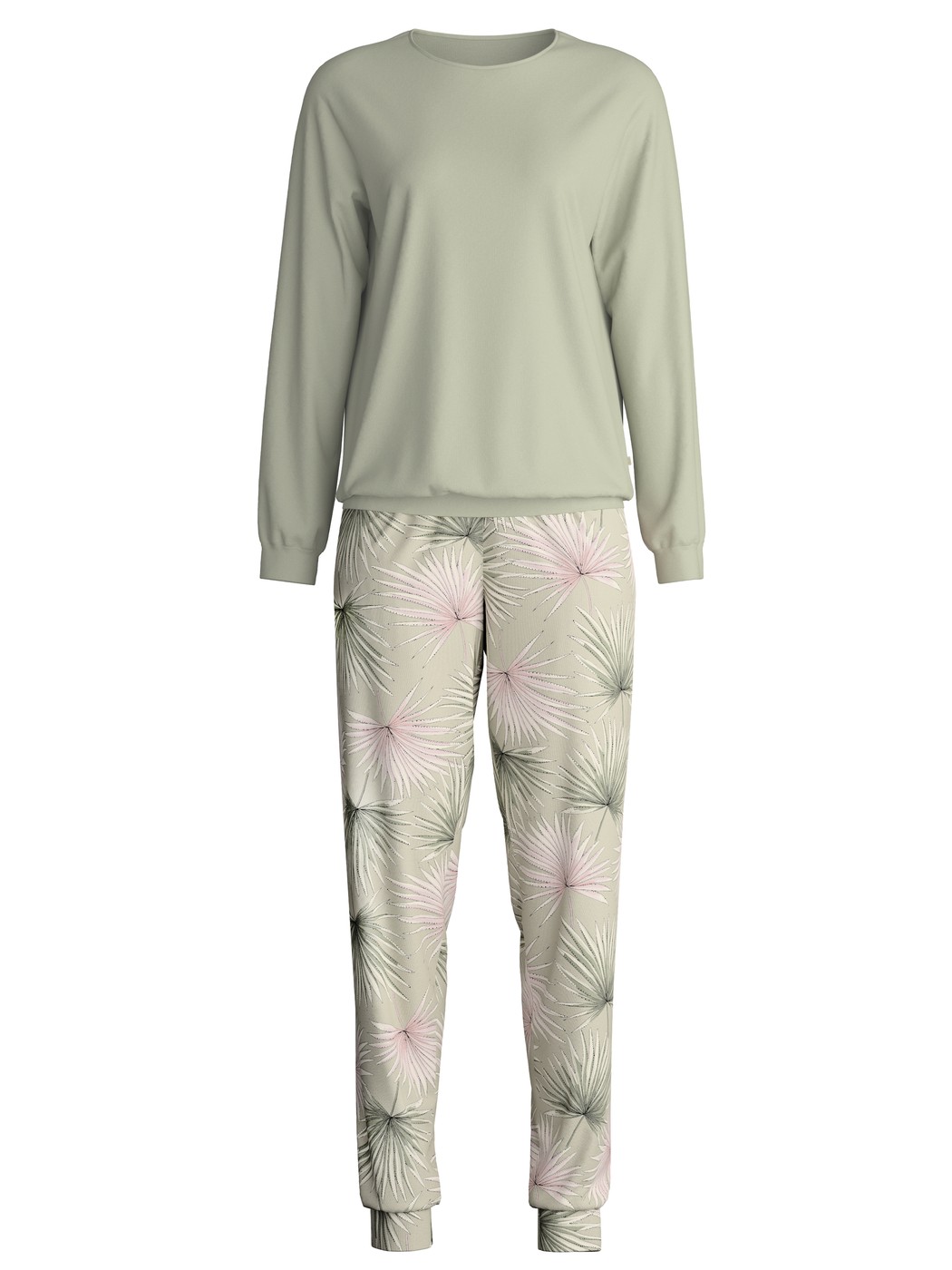 Women - Pyjama with cuff made of 100% Cotton in Green, Floral, from the Leaf Dreams series by CALIDA