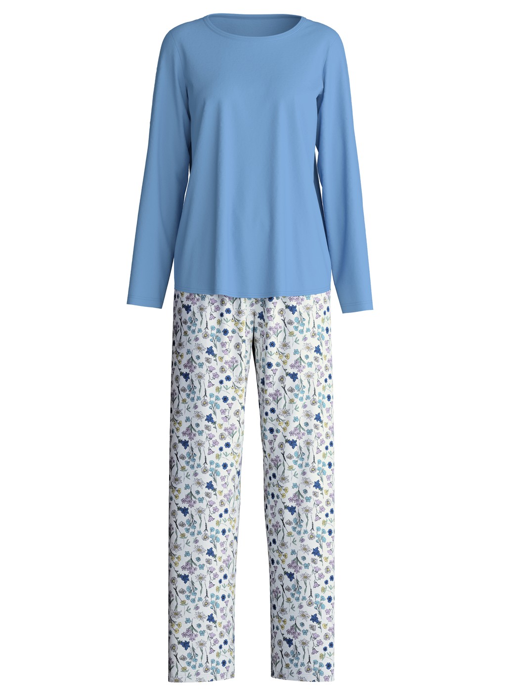 Damen - Pyjama, lang aus 100% Baumwolle in Blau, Floral aus Serie Flower Nights von CALIDA