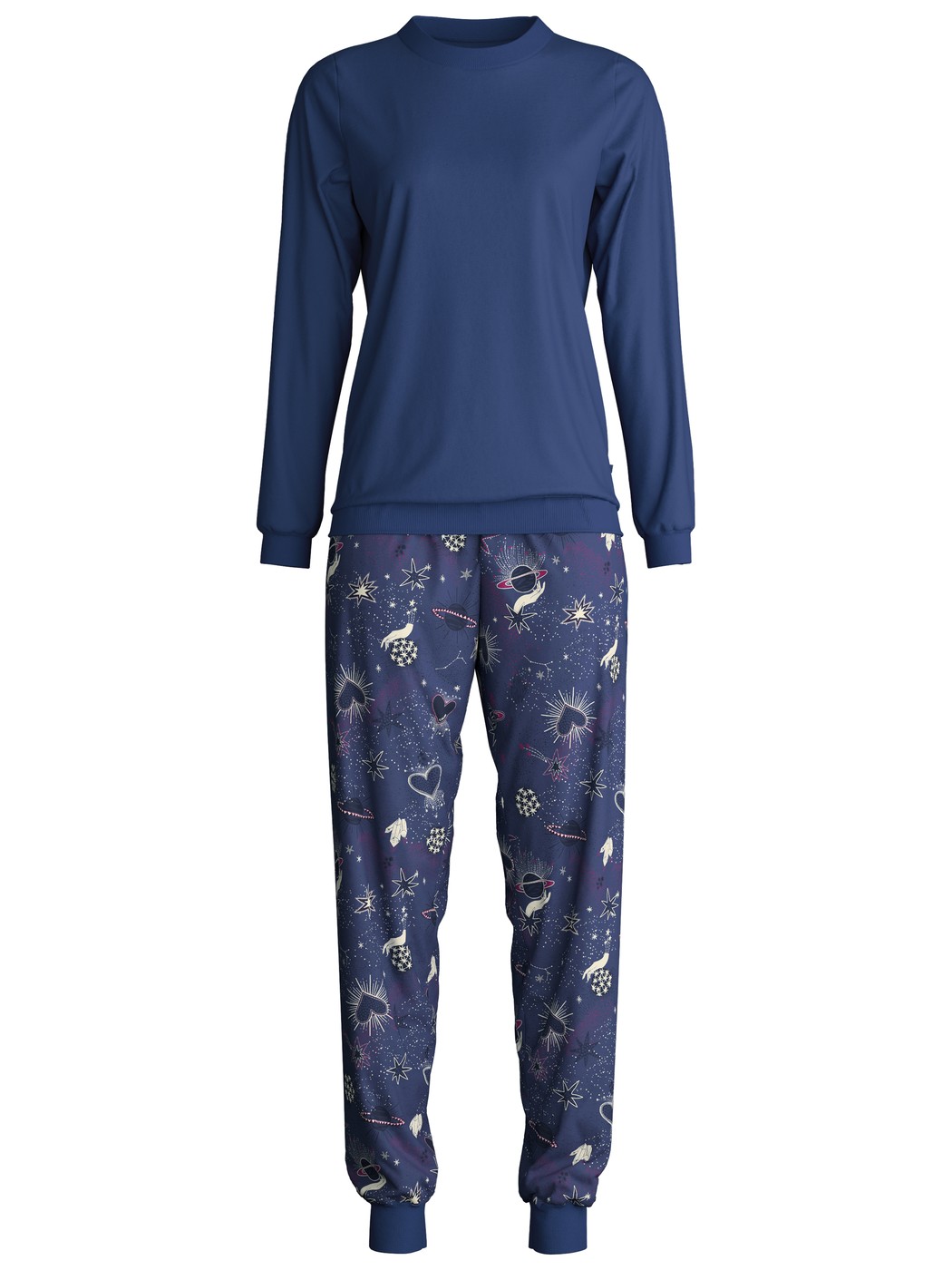 Women - Pyjama with cuff made of 100% Cotton in Blue, Patterned, from the Mystic Nights series by CALIDA