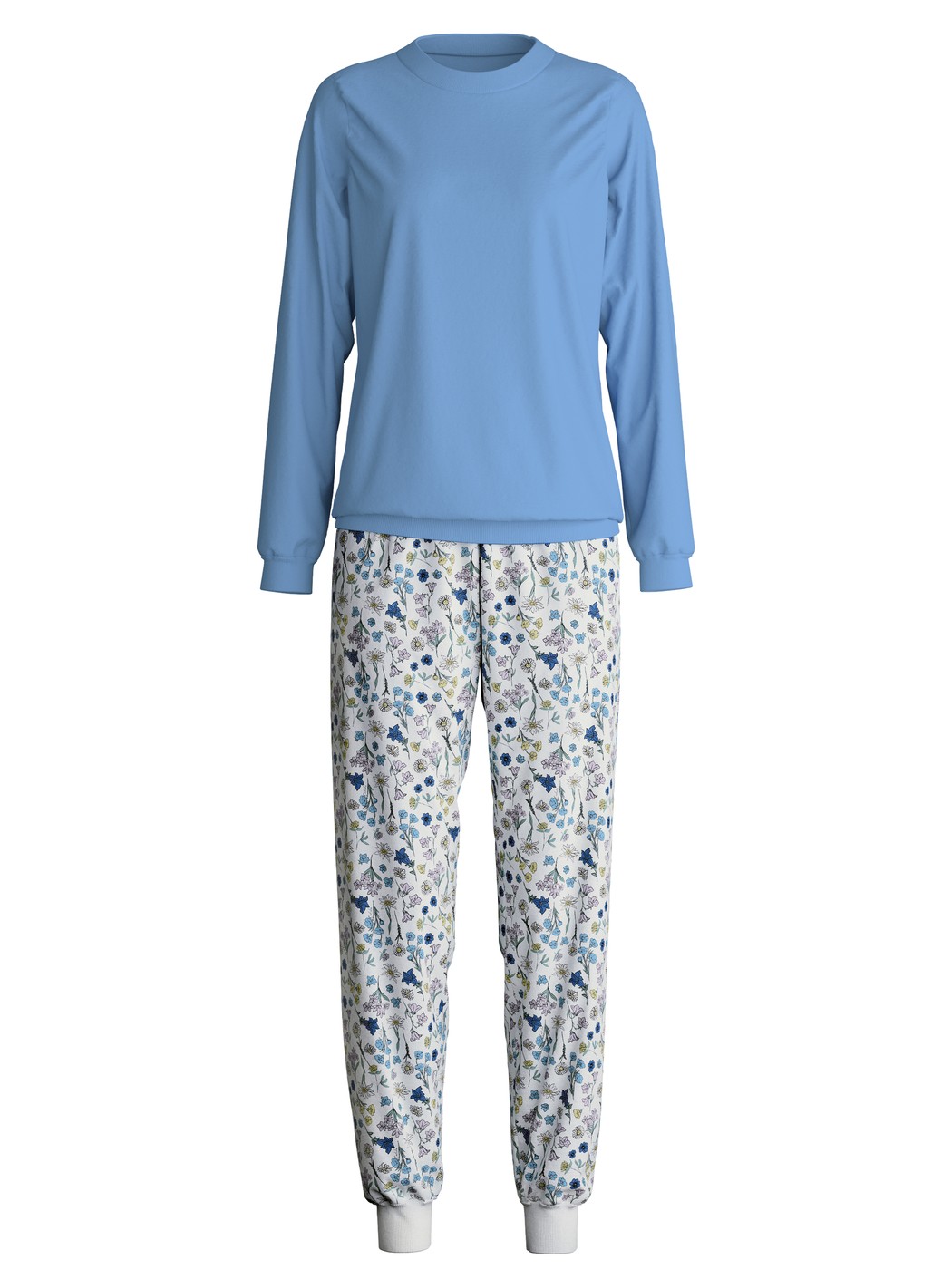 Women - Pyjama with cuff made of 100% Cotton in Blue, Floral, from the Flower Nights series by CALIDA