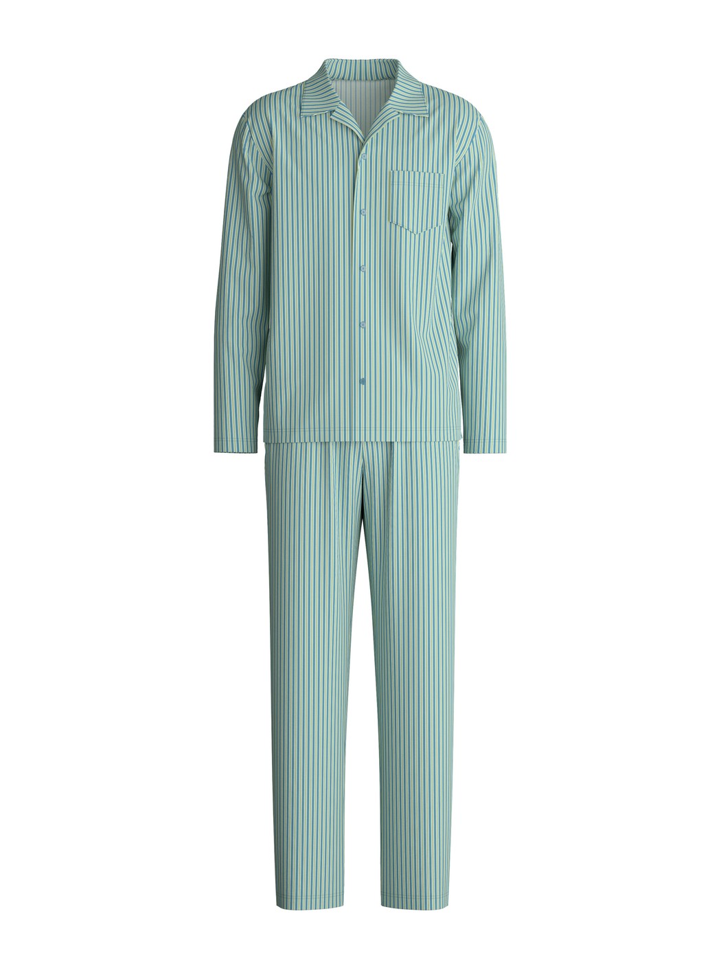 Men - Button-Up Pyjama made of 100% Cotton in Green, Striped, from the Nightwear Xtra series by CALIDA