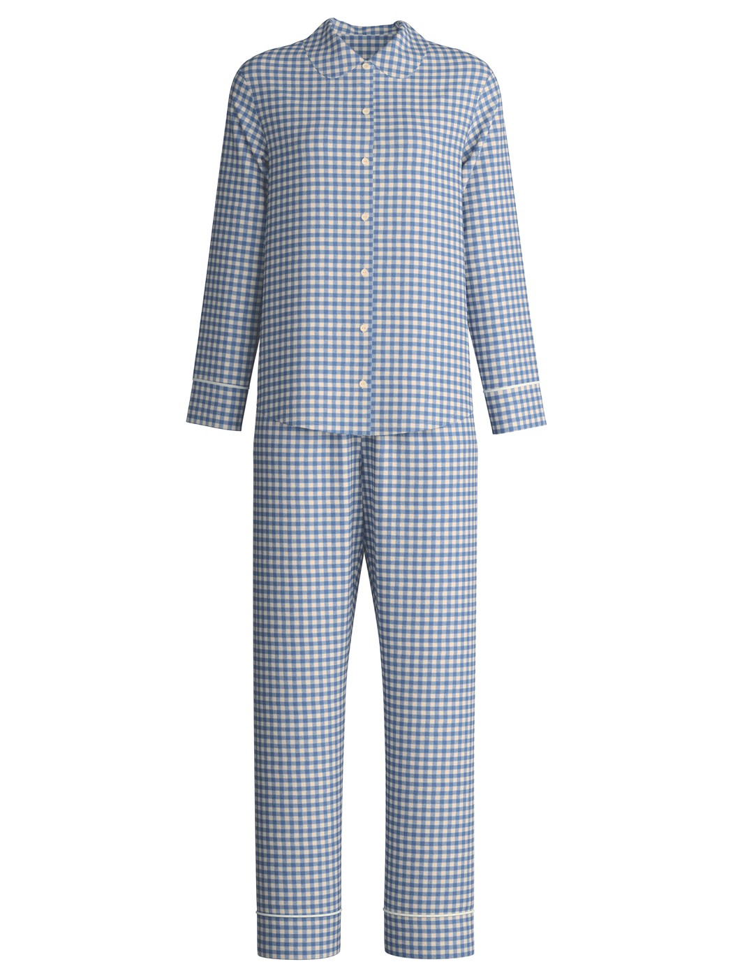 Damen - Flanell-Pyjama mit Knöpfen aus 100% Baumwolle in Blau, Kariert aus Serie Flannel Dreams von CALIDA