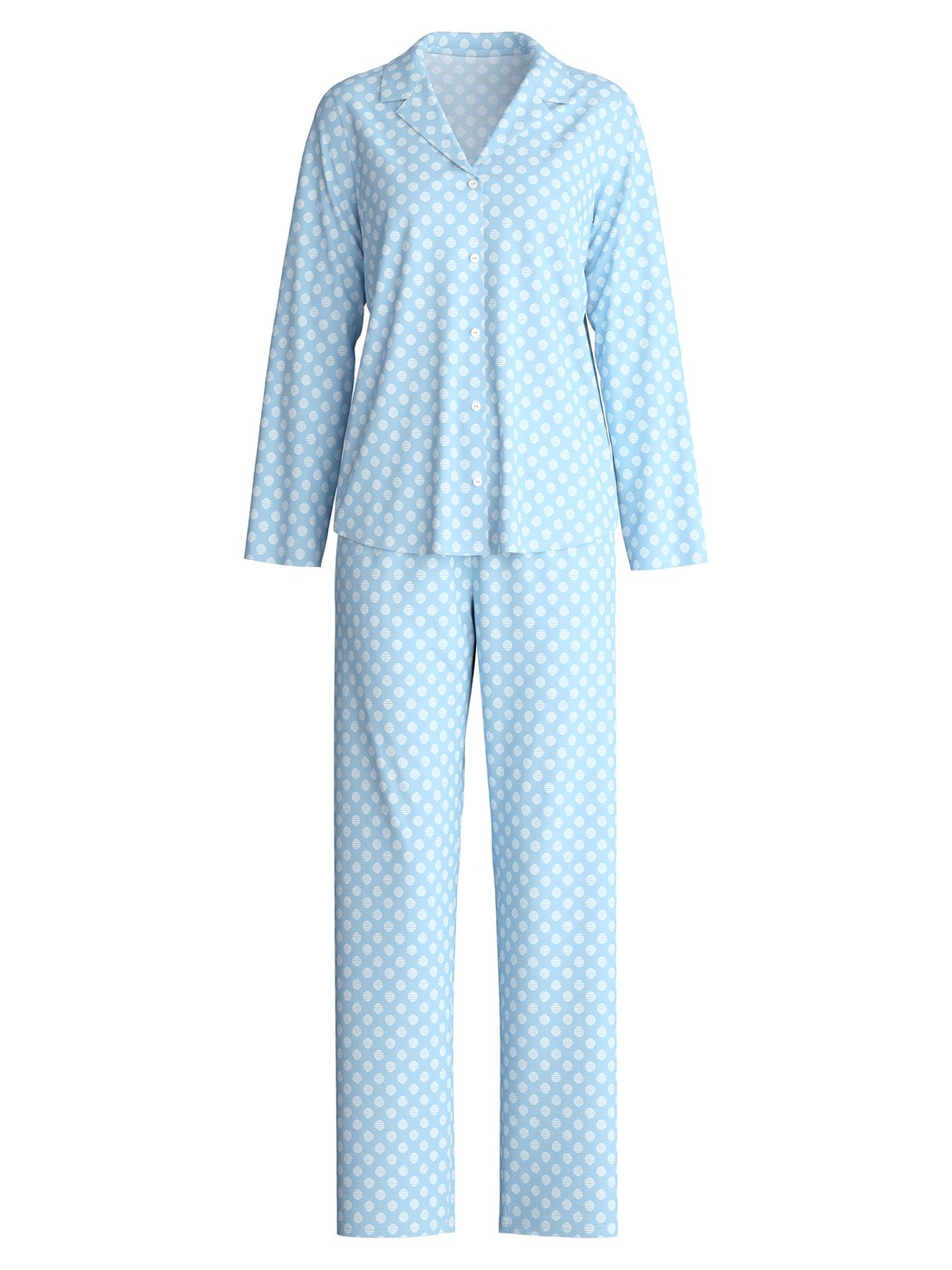 Femme - Pyjama boutonné sur toute la longueur en 100% coton de couleur Bleu, À motifs, de la série Lovely Nights de CALIDA